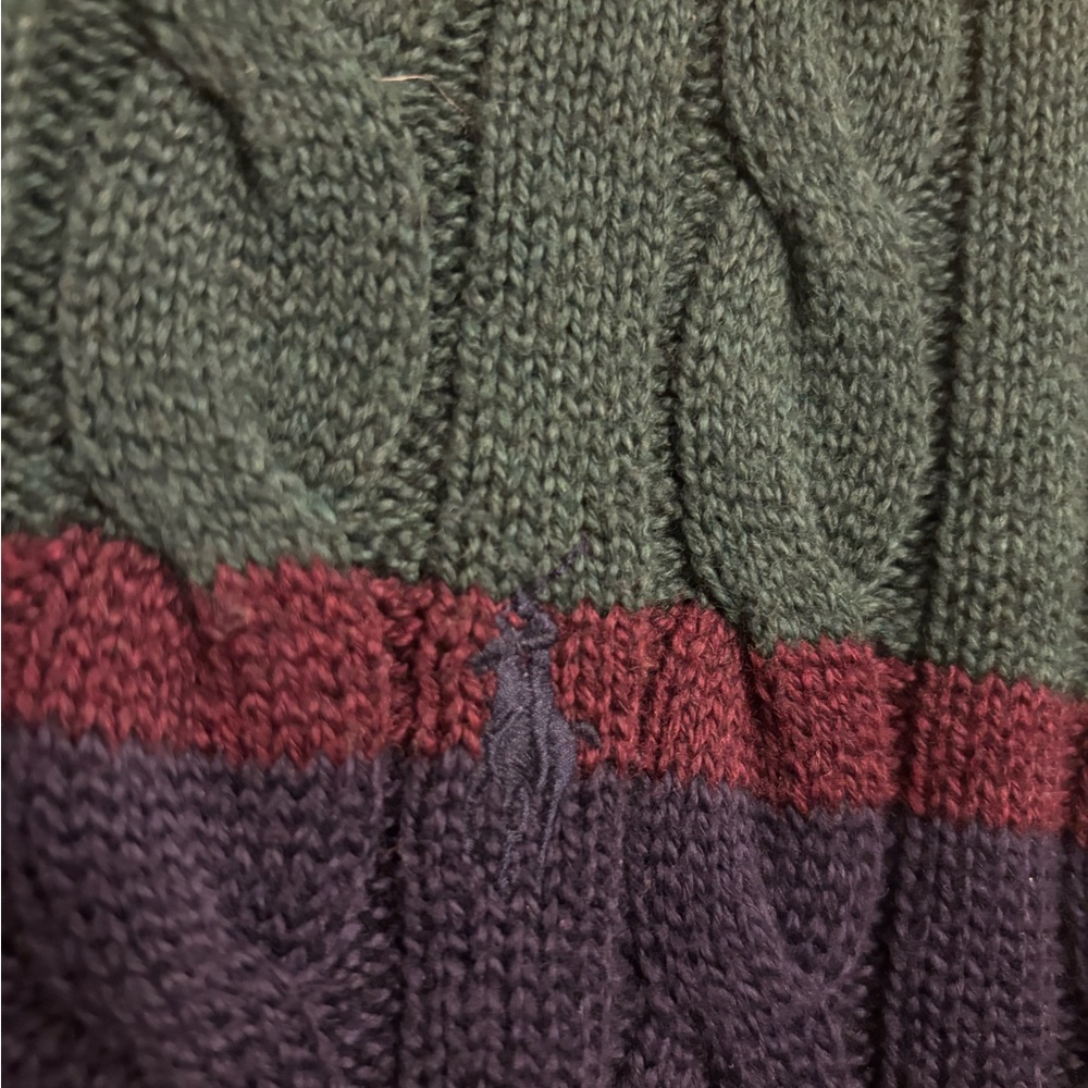 Ralph Lauren Navy, Green & Yellow Striped Cable Crewneck - Picture 3 of 5
